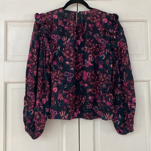 ULLA JOHNSON Medine Floral Balloon Sleeve Cotton Blend Blouse Midnight Size‎ 2 - Picture 10 of 13